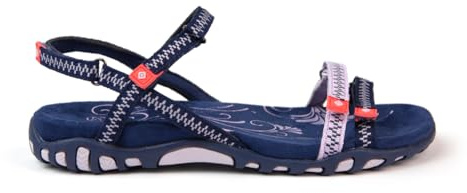 Izas Sandalias de Senderismo para Mujer Deportivas y Cómodas. Sandalias Planas para Trekking y Caminar de Diseño Ergonómico con 4 Ajustadores. Calzado Combinado de Verano. Color Azul, Gris y Rosa