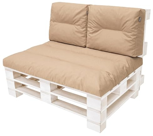 Palettenkissen Outdoor Kissen Set 120 x 80cm - Auflagen für Paletten Europaletten Palettensofa und Palettenmöbel Palettenpolster – Gesteppte Kissen gefüllt mit granuliertem - Gartensofakissen - beige