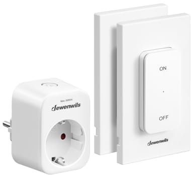 DEWENWILS Prise Telecommande sans Fil 2V1 (2 Télécommandes Murales et 1 Prise), 16A 3680W, Portée de Contrôle de 30 m, Sans Recâblage, Prise Commandée Pré-apparié & Extensible, Pile Fournie, Blanc