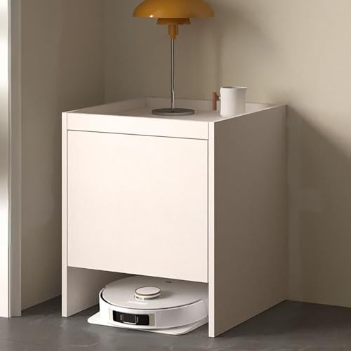 Nordivo Versteckter Staubsauger-Roboter-Schrank, Aufbewahrungsschrank mit Türen und Schubladen, Holz Beistelltisch, Freistehendes Regal für Zuhause oder Büro(White,H65cm/25.6in)