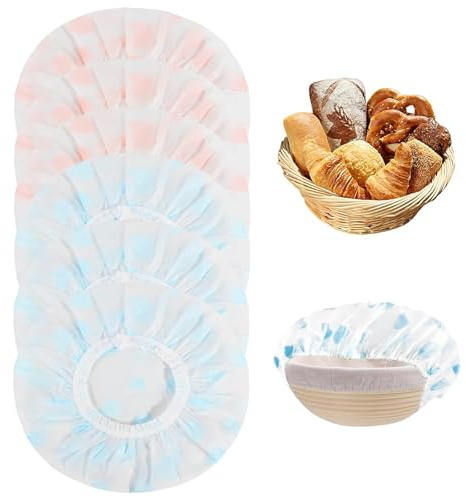 LandReCol 6 Stück Abdeckhaube Gärkorb Set, Abdeckhauben für Lebensmittel, Dehnbar bis 50 cm, Gärfolie Brot Backen Zubehör, Sourdough Abdeckung für Runde und Ovale Schüsseln