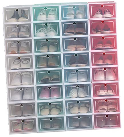 WEKAMOS 6 Scatole Trasparenti Impilabili per Scarpe Contenitore in Spessa Organizer per Riporre Scarpe per Armadi e Ingressi Set da 6 Pezzi