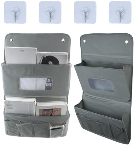 CxutSa 2 Stück Hängeorganizer 2 Fächer Hängeregal Stoff Hänge Organizer Wandorganizer Hängend mit 4 Klebehaken Hängeaufbewahrung für Tür Wand Schlafzimmer Büro Camping (Grau)