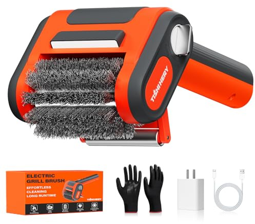 Electric Grill Brush for Outdoor Grill, 800 RPM Brush Head, 3000mAh Battery, No Preheating Grill, 304 Stainless Steel Bristle, Rechargeable Cordless BBQ Grill Cleaner with LED Light, Gift for Men/Dad