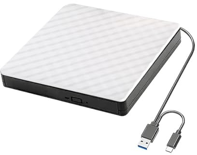 Unità Blu-ray Esterna USB 3.0 Tipo C 2 In 1 Sottile E Proteggibile, Unità CD-RW, Lettore Masterizzatore DVD-ROM(White)