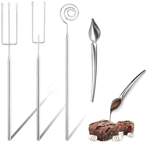Fleymu Lot de 4 fourchettes à chocolats avec cuillère à crayon - En acier inoxydable - Avec grille - Pour faire des chocolats, des truffes, des fondues, des desserts