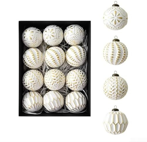 Weihnachtskugel-Ornament, 8 cm, Vintage, dekorative Kugeln, Retro-Weihnachtsbaum-Hängedekoration, bruchsicher, für Kranz, Kamin, Tischsitzung (Gold)