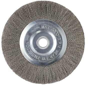 MoSundi Spazzola a disco in filo di acciaio inossidabile per smerigliatrice da banco, diametro 150 mm (15,2 cm) con foro da 16 mm, crimpata per sbavatura, lucidatura e rimozione ruggine