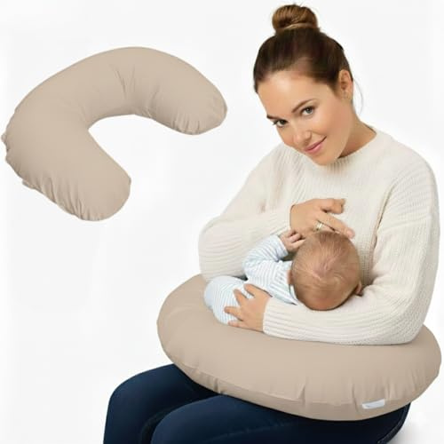 Emi&Sam Stillkissen Klein 60x50cm – Lagerungskissen für Schwangerschaft & Baby – Stützkissen Stillhilfe – Bequem, Waschbar – Inkl. Füllung (Beige - Bezug mit Füllung)