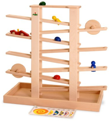 NIC Multibahn Medi S, Ahorn/Buche/Holz, Kugelbahn mit Mulde, Motorikspielzeug, ab 10 Monaten, 65 cm, Made in Germany