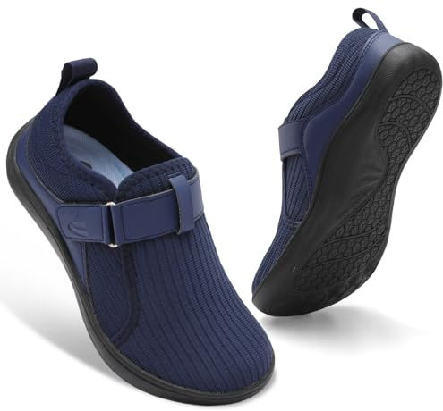 Scurtain Women's Wide Fit Barefoot Walking Trainers Zero Drop Wide Toe Box | Adjustable Hook-and-Loop Strap, Breathable Knit Upper, Non-Slip Rubber Sole, for Daily Commute, Office, Travel