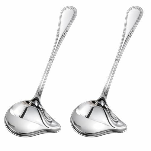 2 PCS Soßenlöffel Edelstahl, 21cm, Saucenlöffel, Soßenkelle Klein mit Ausgießer, Schöpfkelle mit Ausgießer, spülmaschinenfest für Sauce, Suppe, Dressings und Küche (Silber)