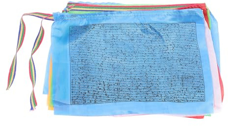 Homoyoyo Gebetsfahnen 20 Stück Tibet 28X35cm Seidenstoff 7 Meter Lange Bunte Windfahnen für Spirituelle Praxis und Deko im Garten und Hof