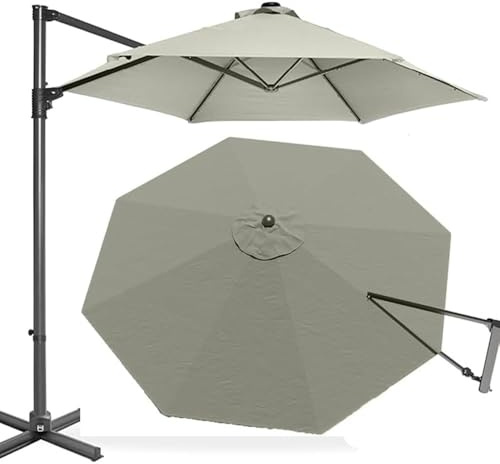 HULKAY 3.0m 3.5m Toile De Remplacement Parasol De Terrasse Bâche De Remplacement pour Parasol Déporté 8 Baleines, Rond Housse Patio D'extérieur (Taupe, 3.5m/11.5ft)