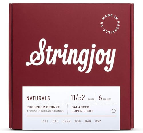 Stringjoy NB1152 Naturals Naturals Phosphor Bronze Strängar för akustisk gitarr, 11-52 Durable Super Light Gauge, för klara toner, stränguppsättning om 6