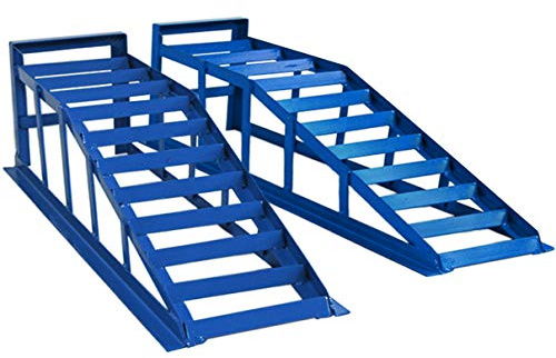 Helo 2 Stück KFZ Auffahrrampe blau 2000 kg Belastung pro Paar (max. 245 mm Reifenbreite), PKW Rampe Auffahrbock mit 23 Grad Auffahrwinkel und 235 mm Auffahrhöhe