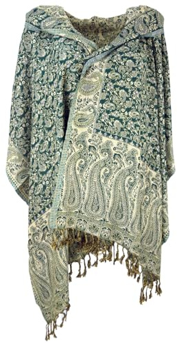 GURU SHOP Indischer Pashmina Schal, Schultertuch, Stola mit Paisley Muster - Tannengrün, Herren/Damen