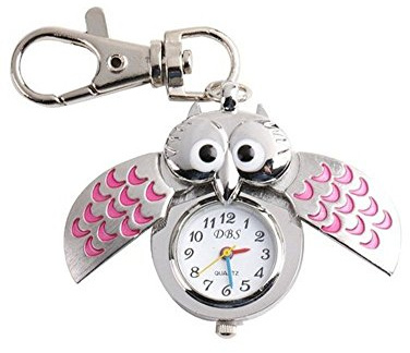 Wakerda Créatif Métal Chouette Montre de Poche Anneaux de Porte-clé Exquis Cadeau de Noel 1PCS Size 8.4cm (Rose)