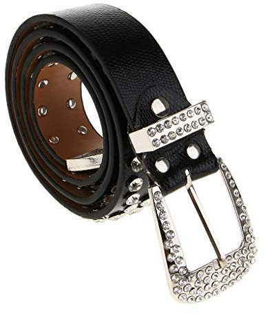 B Baosity Damen Ledergürtel Nieten Gürtel mit Strasssteine Jeansgürtel Bandgürtel Nietengürtel Frauen Punk Gothic Partygürtel - Schwarz, 3,5 cm