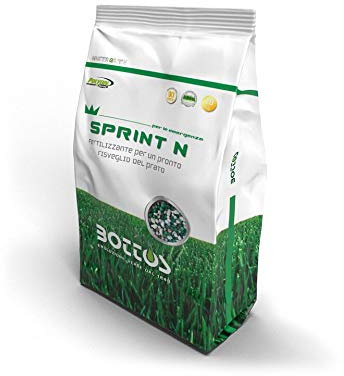 Bottos, Concime Fertilizzante granulare per tappeti erbosi Sprint N 10 kg, Azoto a cessione programmata per l'immediato effetto di rinverdimento