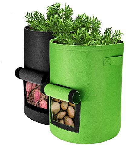 Homealexa Sacco per Piantare Patate 2Pz Sacchi Piante 40L in Tessuto Non-Tessuto con Finestra di Visualizzazione Maniglia Borsa Traspirante Portapatata per Coltivazione Verdure a Casa Balcone Giardino