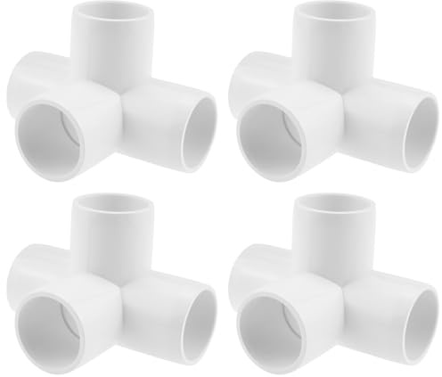 SDTC Tech 4-Pack 3/4 4 Way PVC Fitting Elbow Furniture Grade Pipe Connector for DIY PVC Shelf Garden Support Structure Storage Frame, White
