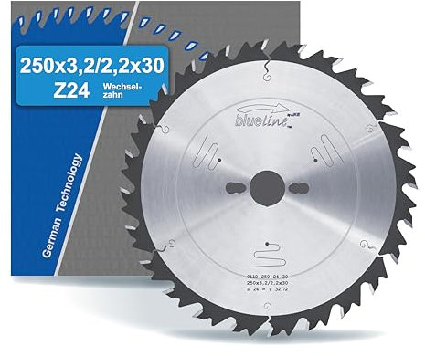 AKE blueline Kreissägeblatt | 250x30 Z24 Wechselzahn, Spandickenbegrenzer, Hartmetall | grober Schnitt | für Holz, Holzwerkstoff | auf Formatkreissäge, Tischkreissäge