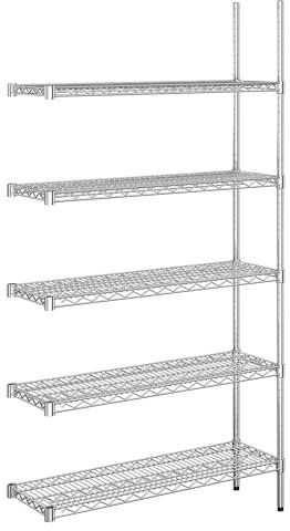 kaiserkraft | Stahldraht-Gitterregal | verchromt | Fachlast 250 kg | BxT 910 x 360 mm | Anbauregal | Höhe 1880 mm | 5 Fachböden