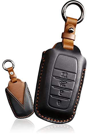 ontto Leder Autoschlüssel Hülle Passt für Toyota Camry RAV4 Highlander Avalon C-HR Prius Corolla GT86?2018-2021 Schlüsselhülle Schlüsselanhänger Schlüssel Schutz Etui Schlüsselbox 4 Tasten-Schwarz