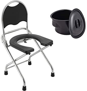 Silla orinal plegable Silla con WC Silla de asiento de camping de comillas portátiles con respaldo, silla de ducha de acero inoxidable de acero inoxidable de acero inoxidable de acero inoxidable Silla
