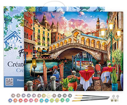 Figured'Art Peinture par Numéro Adulte avec Cadre Pont du rialto - Activité Manuelle Kit de Loisir Créatif DIY Numéro d'Art Complet - 40x50cm toile tendue sur châssis