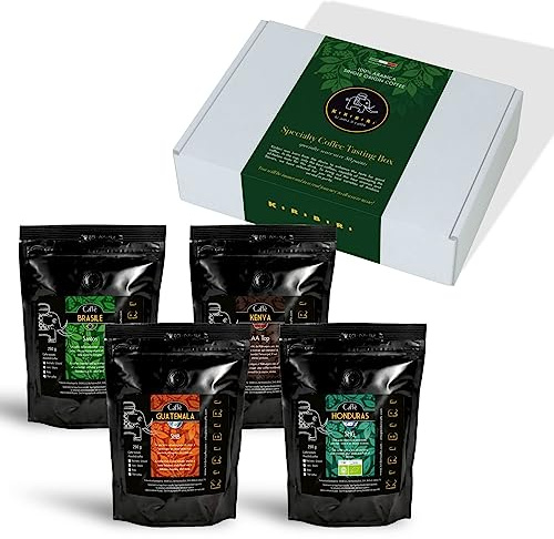 KIRIBIRI Caffè Specialty Monorigine 100% Arabica - Brasile, Guatemala, Honduras Biologico, Kenya (4 x 250g Caffè in Grani)