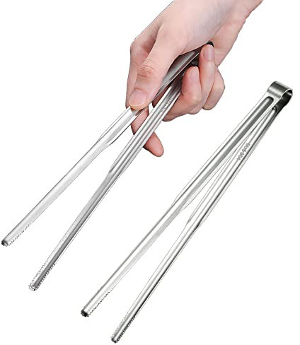 UPTALY 2 pcs Stainless Steel Slim Tongs (8 inch), Japanese Barbecue Tweezers, Lightweight Yakiniku Tongs, Korean Grill Tong, Upscale Sushi Tong, Small Kitchen Tong