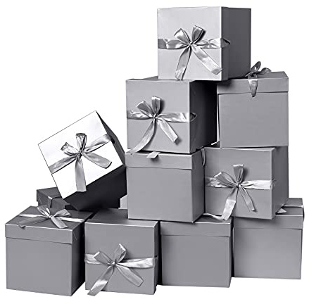 12 Stück quadratische Schachteln mit Deckeln, Silber, 15 cm | Kleine Geschenkboxen, Für Geburtstage, Halloween, Thanksgiving Day, Weihnachten, Neujahr, Vatertag