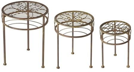 levandeo 3er Set Blumenhocker Metall Rost Pflanzenständer Braun Rund Tisch Garten Deko Blumenständer