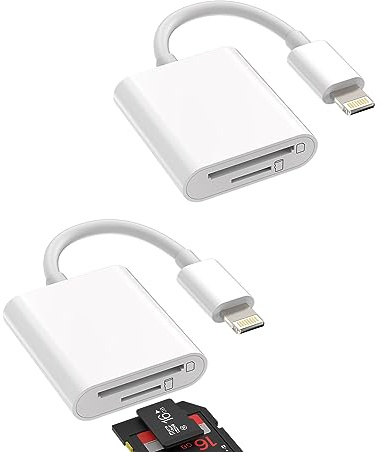 Adaptador lector de tarjetas SD 2 en 1(lote de 2) iPhone Lightning Jack Micro SD memoria externa accesorio para Apple 14 13 12 11 Pro Max 7 8 Plus X Ipad Air Mini cámara lector de tarjetas llave