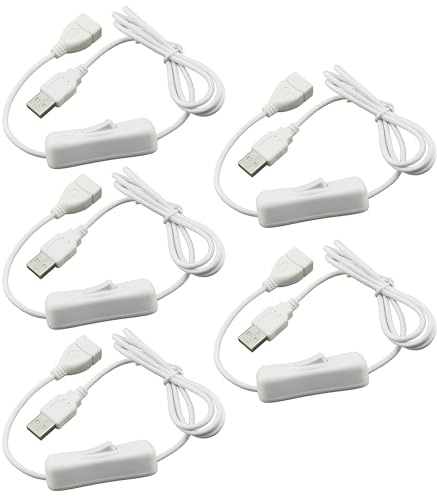 HUAZIZ 5 Stück USB-Anschlussverlängerung mit Schalter, 1 m weiß, kompatibel mit USB-Headset, Schreibtischlampe, Ventilator, LED-Streifen