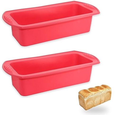gvivej Backform Kasten, 2 Stück Brotbackformen Silikon, 26 x 13 x 6,5 cm, für Brot und Gebäck, Rot