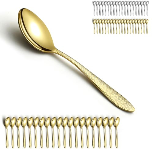 Kyraton Gold Suppenlöffel 24 Stück, 20.3cm Tafellöffel aus Edelstahl, Küchenlöffel-Set, Menülöffel passend für jedes Abendessen, Familien, Café. Spülmaschinenfest