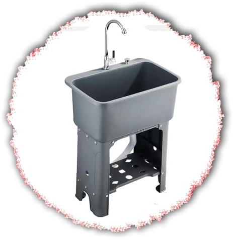 NILZA ZIUSFAC Küchenspüle Spülbecken Waschbecken Aus Kunststoff Spültisch Mit Wasserhahn Outdoor Spüle Freistehende Spüle Für Waschraum Garten Garage(G,Single Cold Faucet 60x40cm)