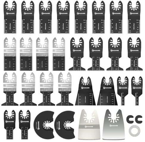 MaxAwe 33Stk Oszillierendes Sägeblätter Kit, Multitool Sägeblatt-Set mit C-Clip Adapter, professionelles Oszillierwerkzeug Zubehör Multifunktionswerkzeug