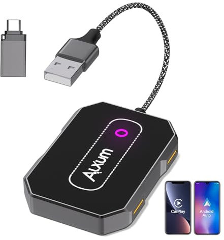Alxum 2 in 1 CarPlay & Android Auto Wireless Adapter für Werksverkabelte Autos - Plug & Play Wireless CarPlay Dongle für iOS 10+ & Android 12+
