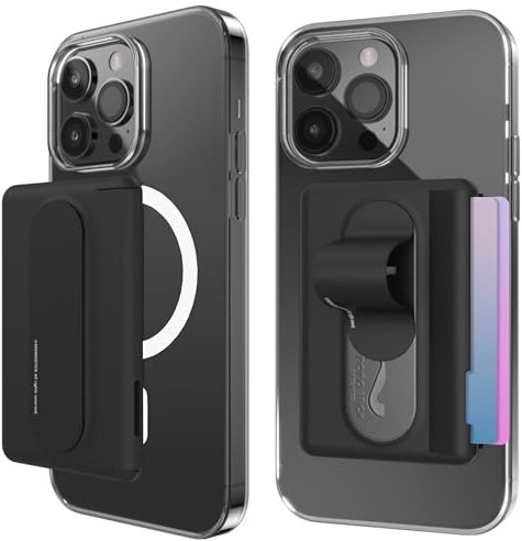 AMAYO - Magnetische Handy Wallet Kartenhalter für MagSafe Wallet mit Fingerhalter - Kartenetui Fingerhalterung Halter Ständer Griff - Halterung für iPhone Zubehör Hülle Case Tasche (Schwarz)