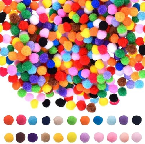 FDCGAS Pompons - 1200pcs Pompons zum Basteln, Bunte Filzkugeln Packung, Bälle Flauschigen, Bunt Mini Pompons für Handwerk Herstellung, Hobby Bedarf und DIY Kreativen Dekorationen (10 mm,Mehrfarbig)