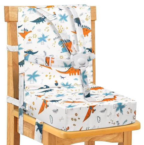 Rehausseur Chaise Enfant, Boucle de Sécurité 5 Points, Facile à Nettoyer Sangles de Sécurité Réglables et Fond Antidérapant（Blanc)