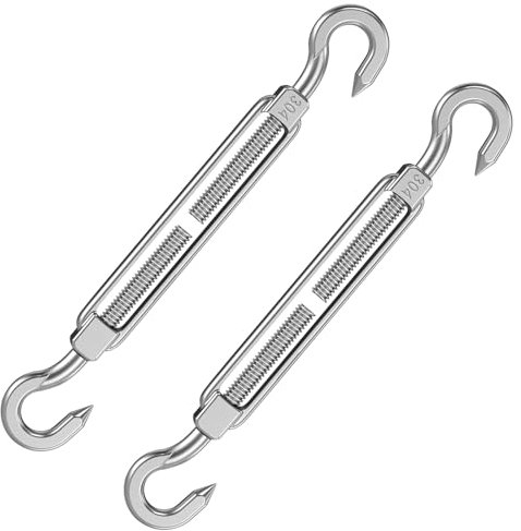 2 Stück Spannschloss M8, Drahtspanner 304 Edelstahl Spannschlösser Verstellbare Drahtseil Spanner Seilspanner mit Haken Spannhaken für Seil Sonnensegel Gartendraht Zaunspanner