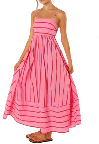 Women Spaghetti Strap Long Dress Ethnic Boho Summer Sleeveless Maxi Dress | Christmas Plaid Long Dress Tie Shoulder Maxi Dress