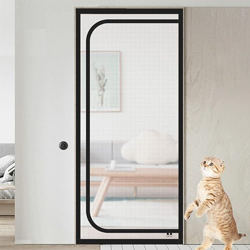 Custom Fly Screen Door, Keep Away from Mosquitoes Curtain, Cat Door Screen Insect Protection Door Net with Zipper, for Living Room, Bedroom, Sliding Door (W*H:70 * 200cm,Position 2)