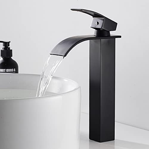 Robinet Vasque à Poser,Robinet Cascade Lavabo À Poignée Unique,Robinet Lavabo avec Beau Design En Laiton,noir
