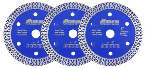 SHDIATOOL Tile Diamond Blade Cutting Disc 75mm Cut Off Wheel for Tile Porcelain Ceramic Marble Granite Arbor 10mm on Angle Grinder(Pack of 3)